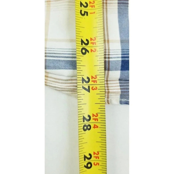 Ruehl No. 925 Size Medium Men's Vanilla Tan Gray Plaid Western Pearl Snap Shirt - Picture 8 of 10